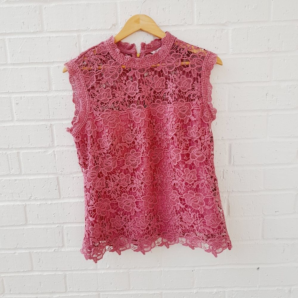 NANETTE LEPORE Lace High Neck Fancy Wedding Guest Evening Date Night Top sz: M